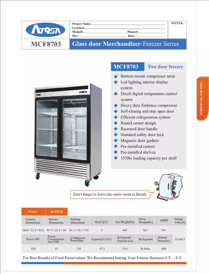 Página 1 del manual Manual de uso y mantenimiento Atosa Commercial MCF8703