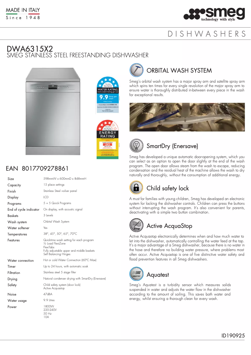 Page 1 de la notice Manuel utilisateur Smeg DWA631521
