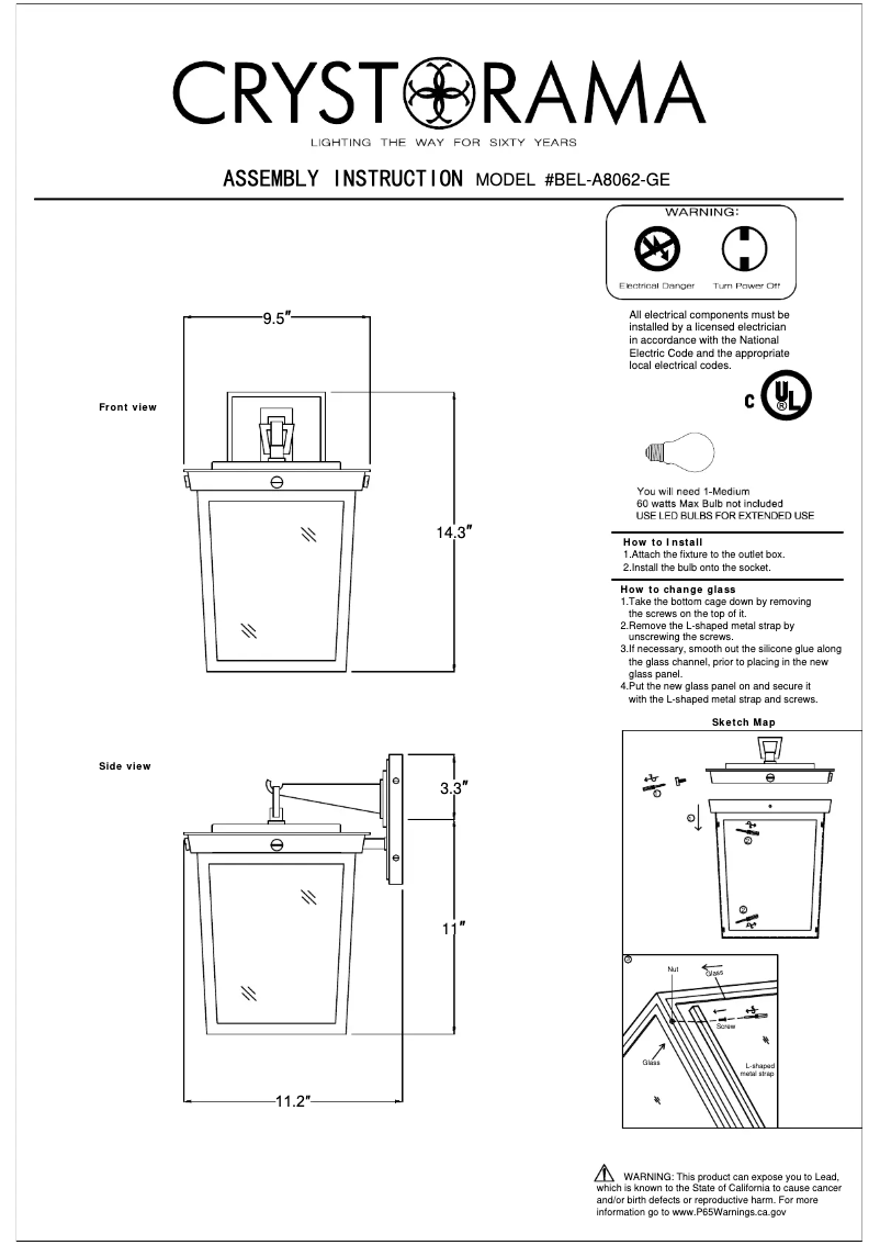 Page n°1 - Manuel utilisateur Crystorama Belmont BEL-A8062-GE
