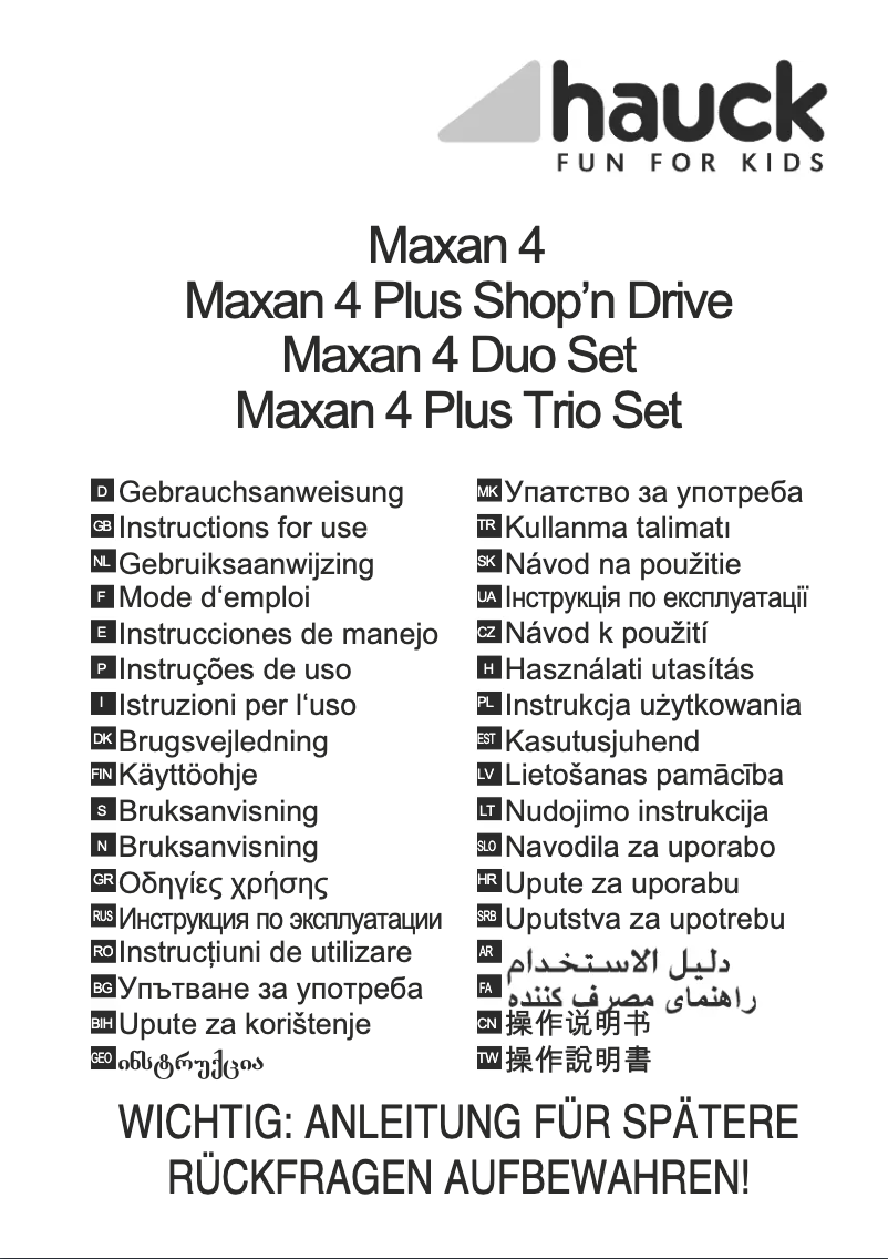 Page 1 de la notice Manuel utilisateur Hauck Maxan 4 Plus Trio Set