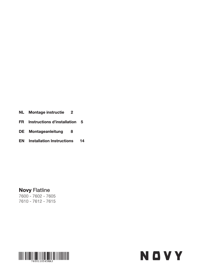 Page 1 de la notice Guide d'installation Novy Flat’line 7610
