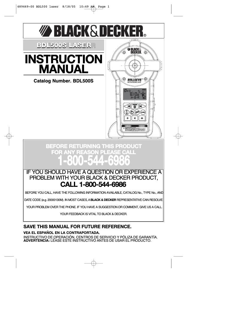 Page n°1 - Manuel utilisateur Black & Decker BDL500S