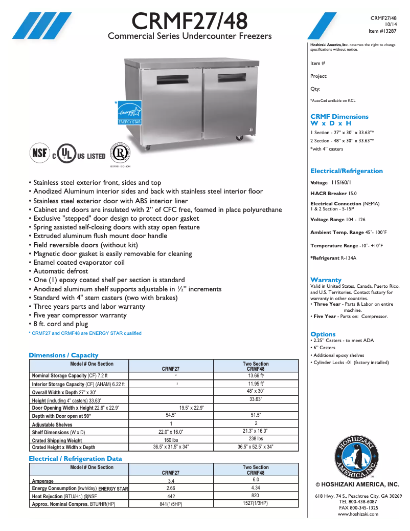 Image de la première page du manuel de l'appareil Commercial CRMF27