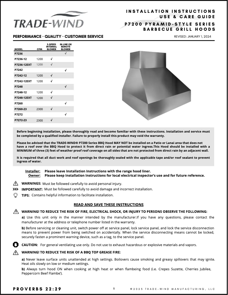 Page 1 de la notice Manuel utilisateur Trade-Wind P7236