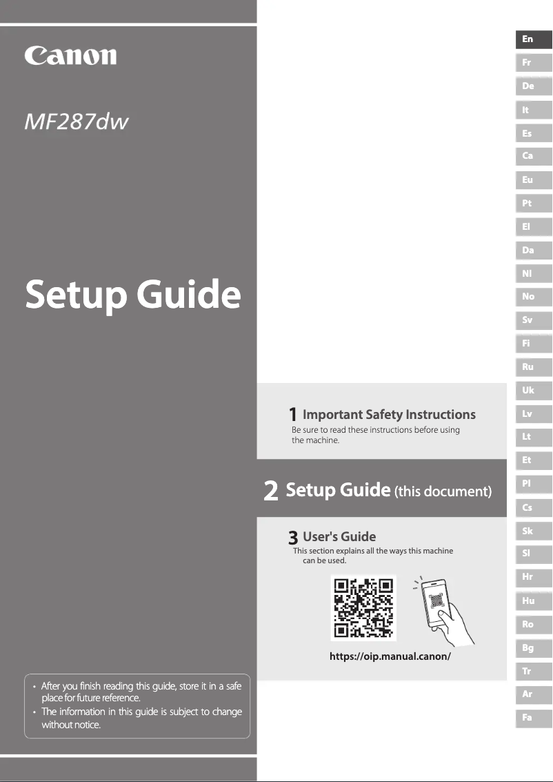 Image de la première page du manuel de l'appareil i-SENSYS MF287dw
