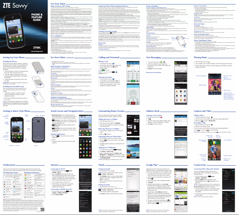 Page 1 de la notice Manuel utilisateur ZTE Savvy Z750C