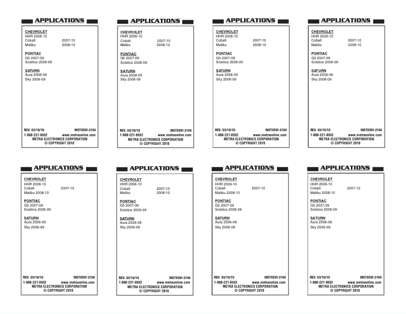 Page n°1 - Manuel utilisateur Metra XSVI-2104