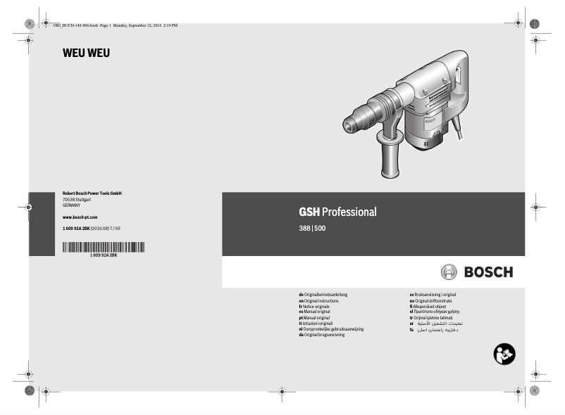 Page 1 de la notice Manuel utilisateur Bosch GSH 388 Professional