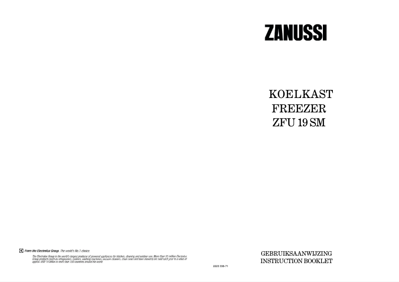 Page 1 de la notice Manuel utilisateur Zanussi ZFU 19 SM