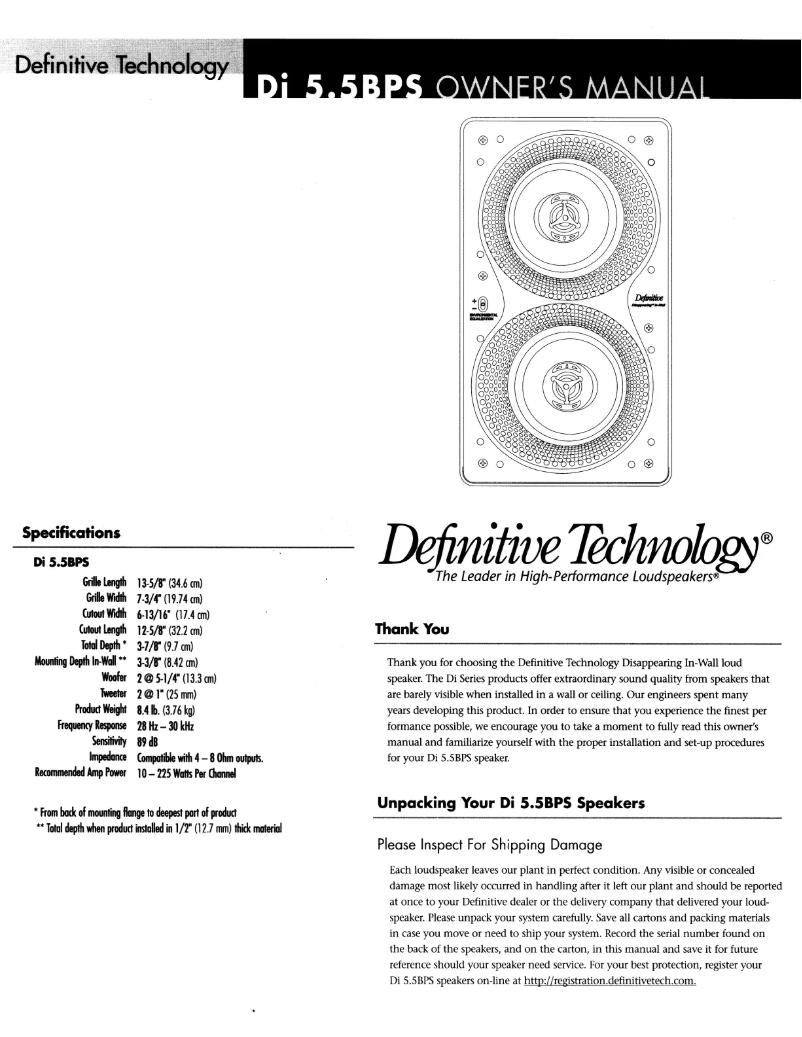 Page n°1 - Manuel utilisateur Definitive Technology DI 5.5BPS