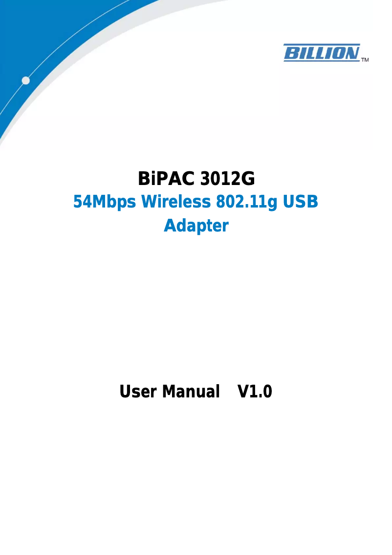 Page n°1 - Manuel utilisateur Billion BiPAC 3012G