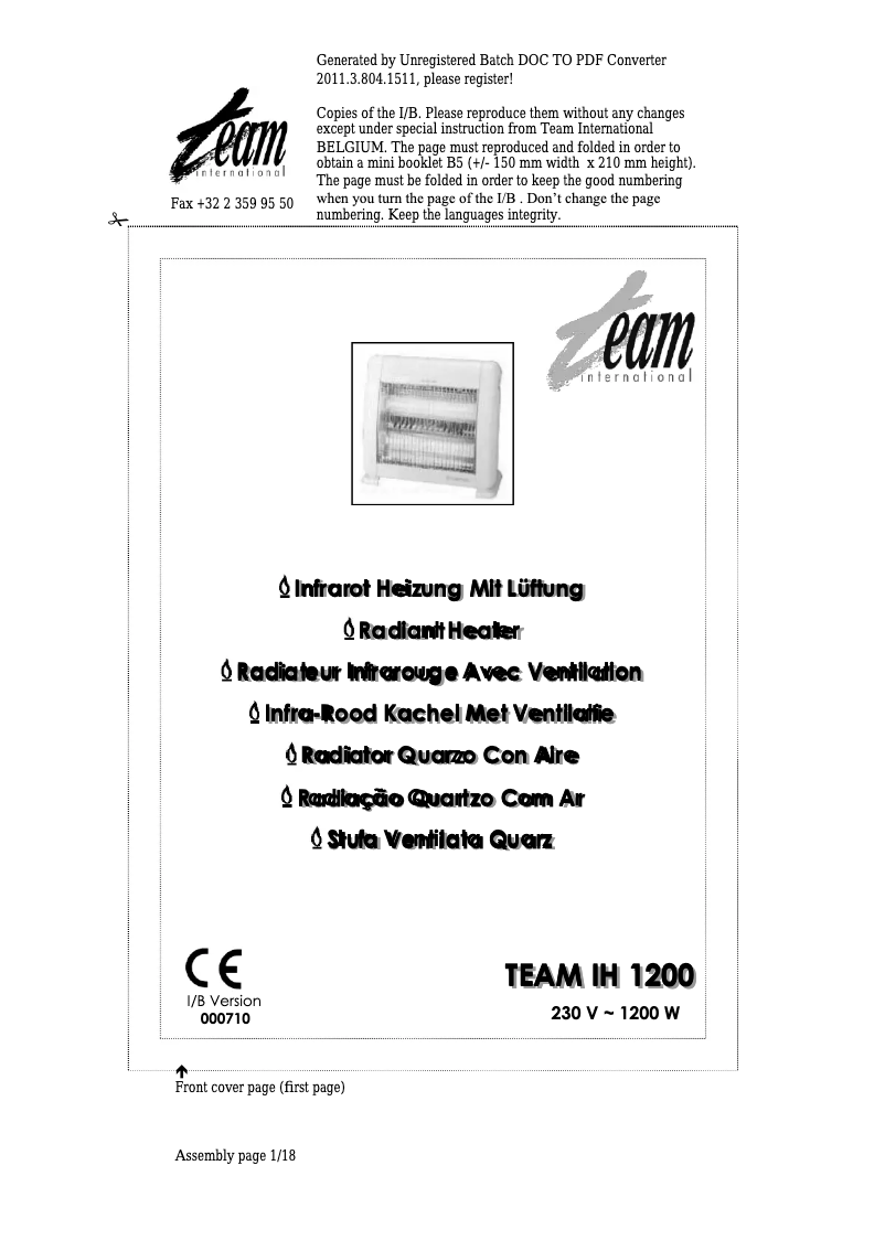 Página 1 del manual Manual de usuario Team IH 1200