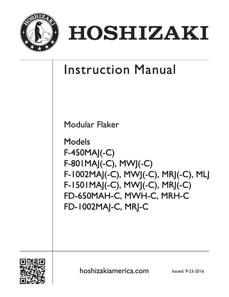 Page 1 de la notice Manuel utilisateur Hoshizaki F-1002MLJ