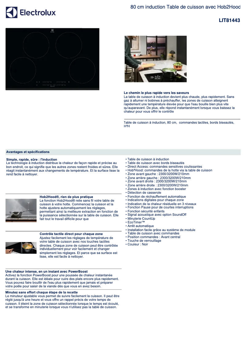 Page 1 de la notice Fiche technique Electrolux LIT81443