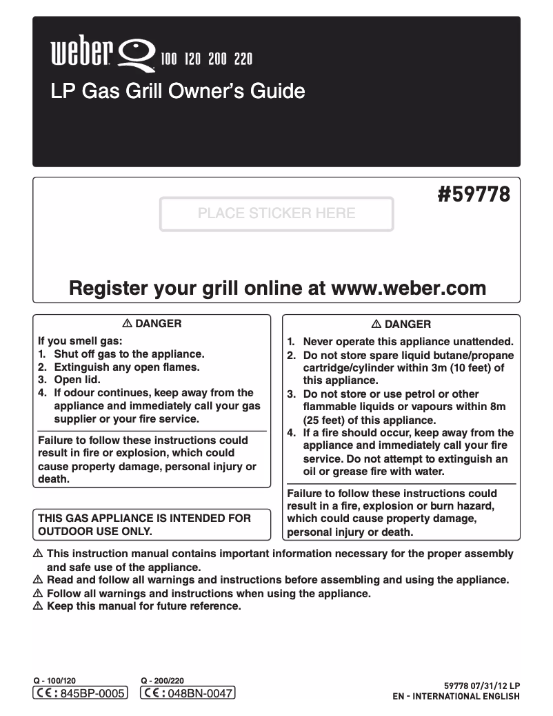 Page 1 de la notice Manuel utilisateur Weber Q120