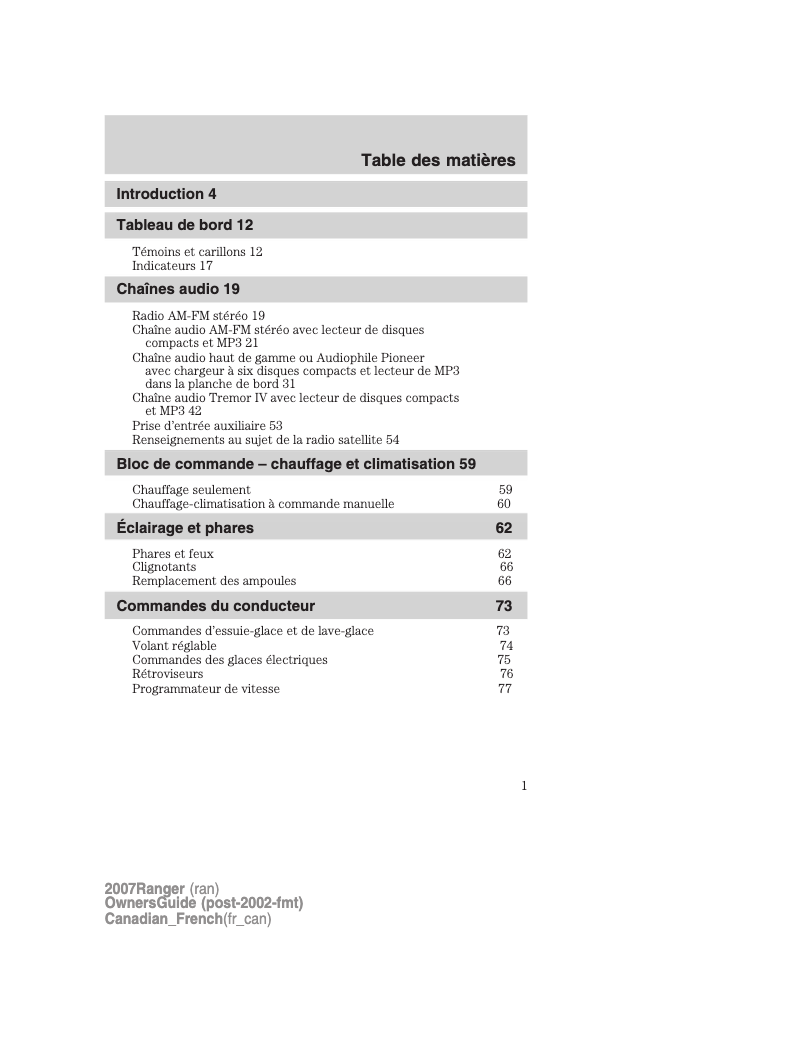Page n°1 - Manuel utilisateur Ford Ranger (2007)