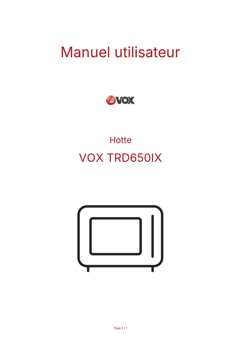 Page n°1 - Manuel utilisateur VOX TRD650IX