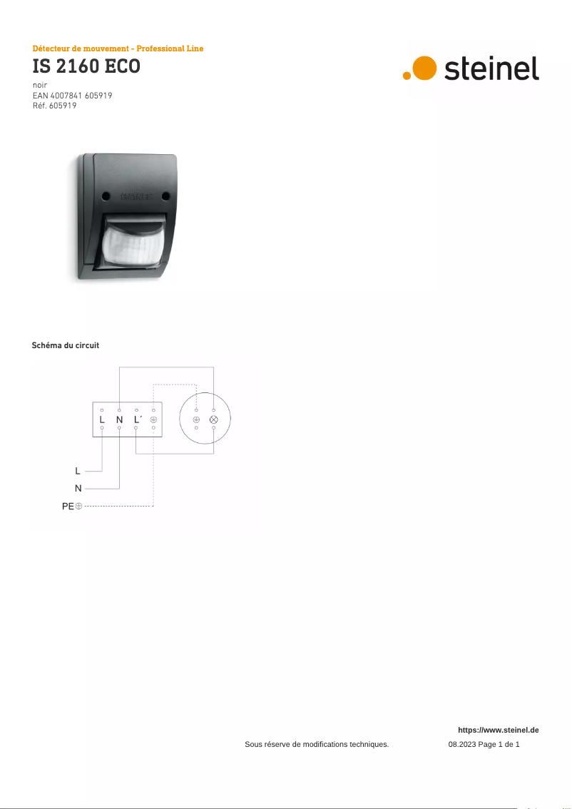 Página 1 del manual Diagrama de cableado Steinel IS 2160 ECO