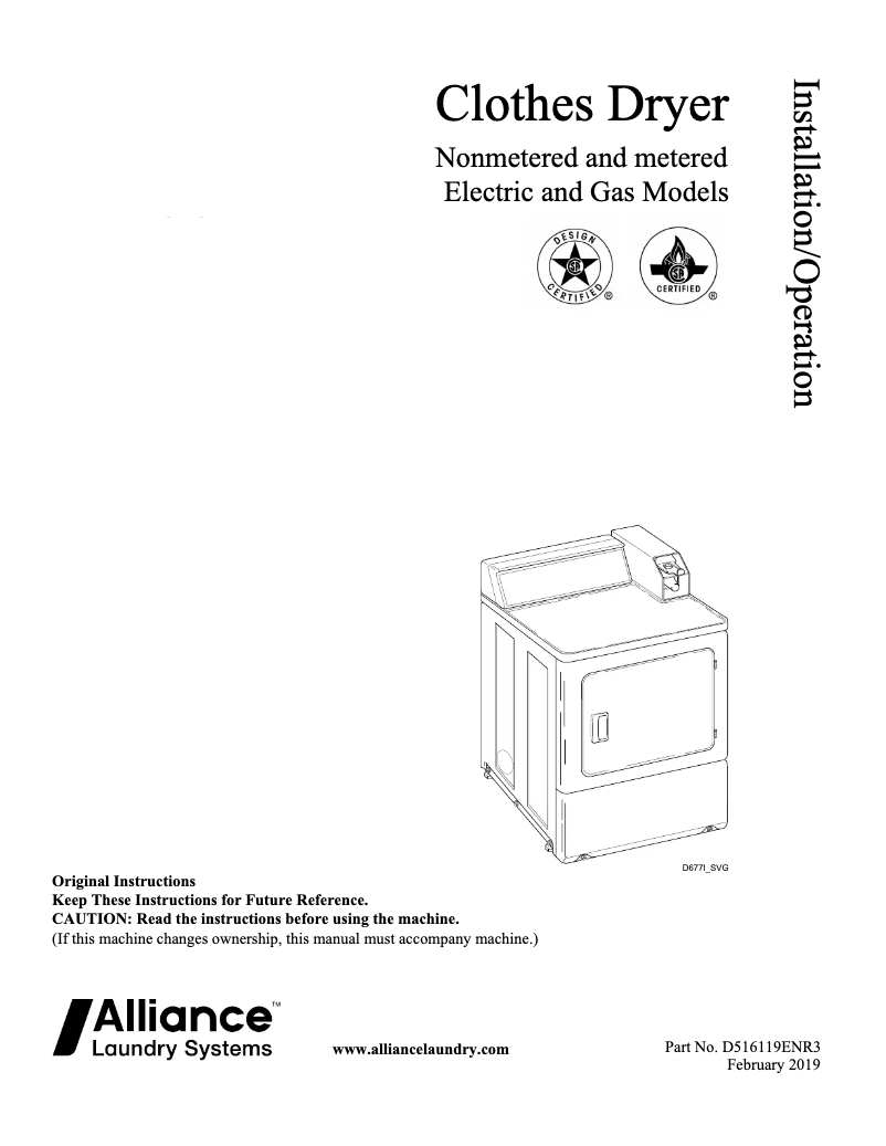 Page 1 de la notice Manuel utilisateur Speed Queen SDGSXRGS113TW01