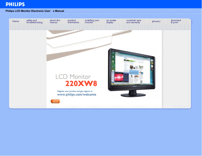 Page 1 de la notice Manuel utilisateur Philips 220XW8FB
