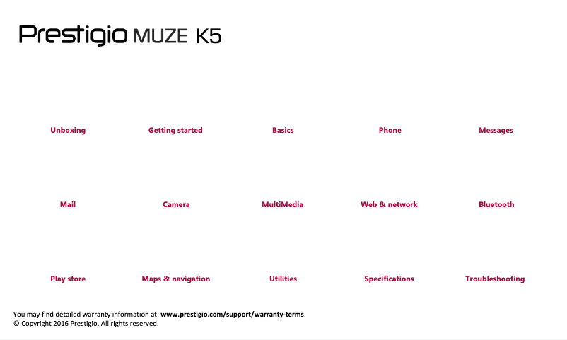 Page 1 de la notice Manuel utilisateur Prestigio Muze K5