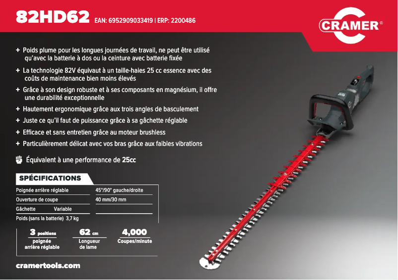 Page n°1 - Manuel utilisateur Cramer 82HD62