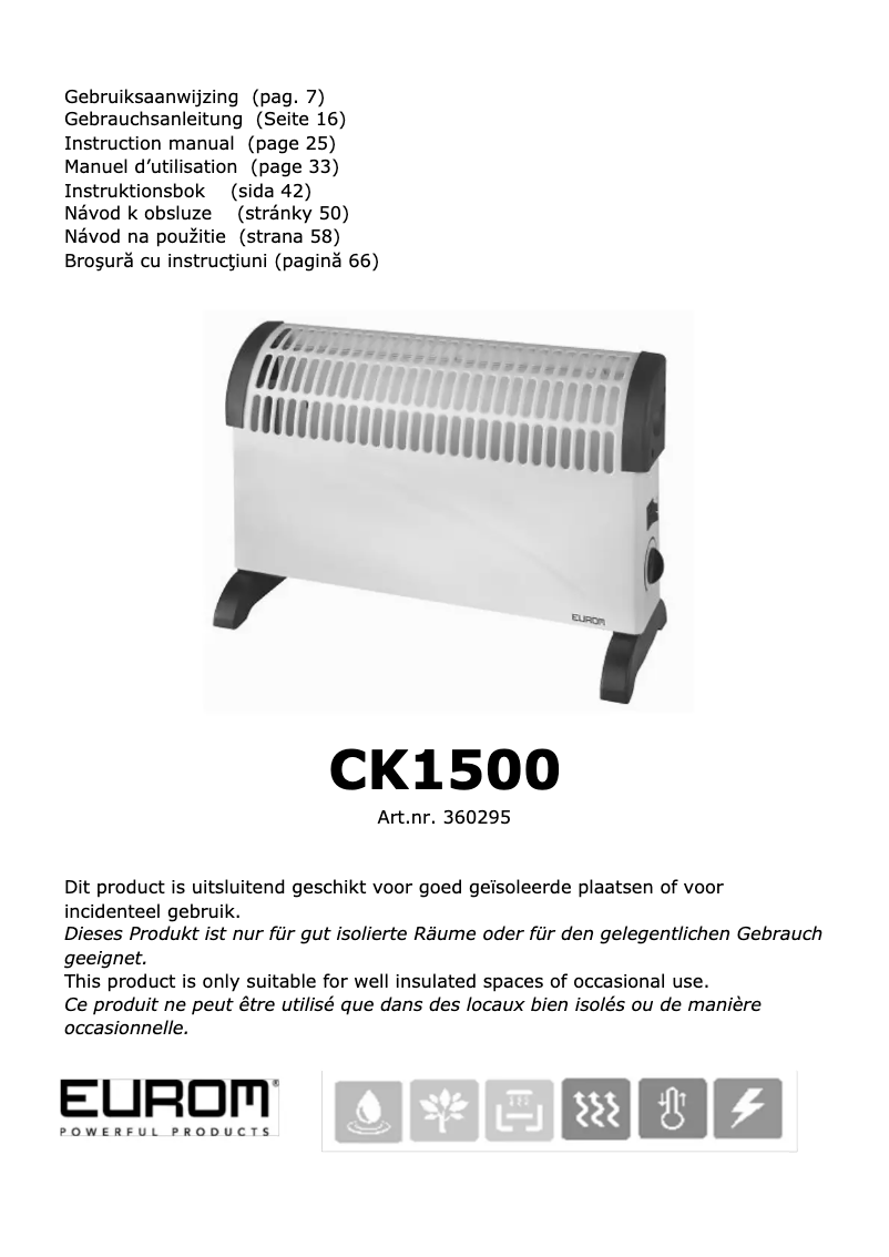 Page 1 de la notice Manuel utilisateur Eurom CK1500