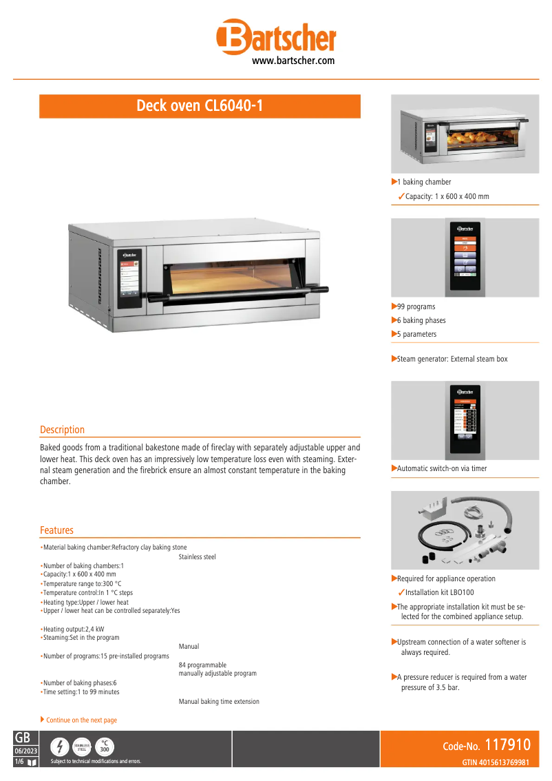 Página 1 del manual Ficha técnica Bartscher CL6040-1