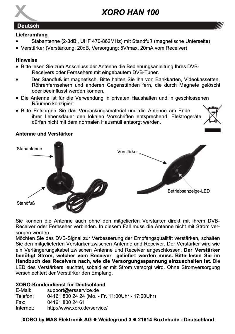 Page n°1 - Manuel utilisateur Xoro HAN 100