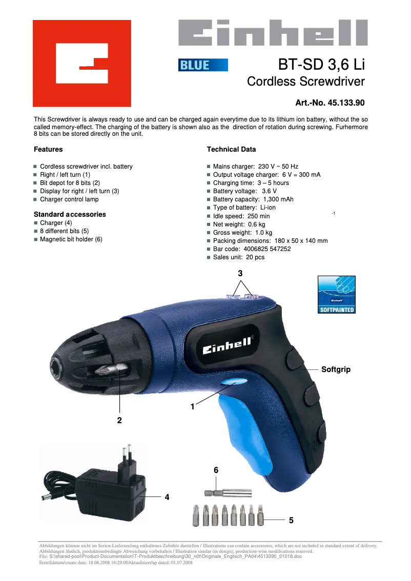 Image de la première page du manuel de l'appareil BT-SD 3,6 Li