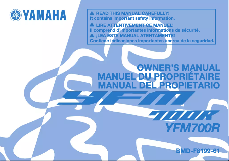 Page 1 de la notice Manuel utilisateur Yamaha YFM700R (2024)