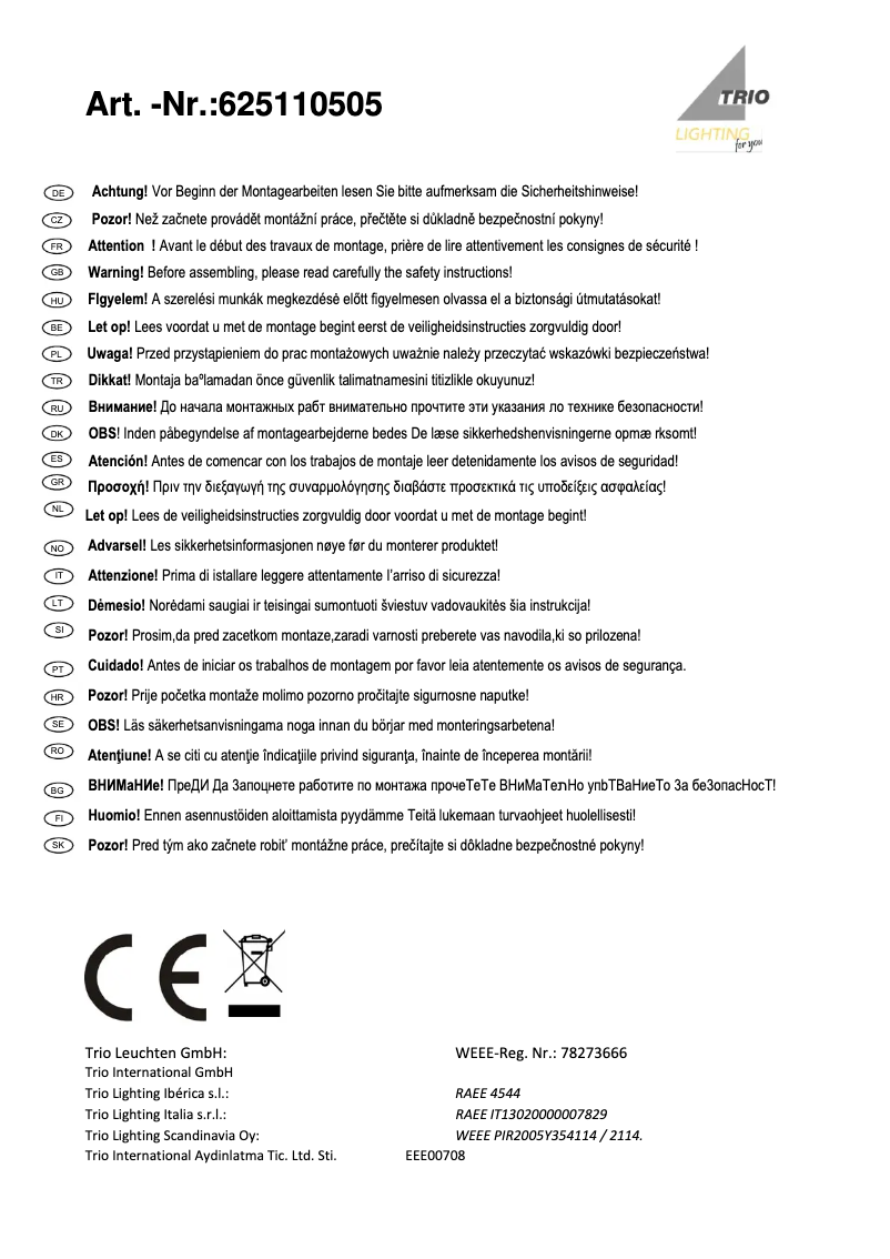 Page 1 de la notice Manuel utilisateur Trio Lighting Thunder 625110505