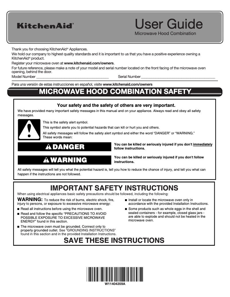 Page 1 de la notice Manuel utilisateur KitchenAid KMLS311HBS