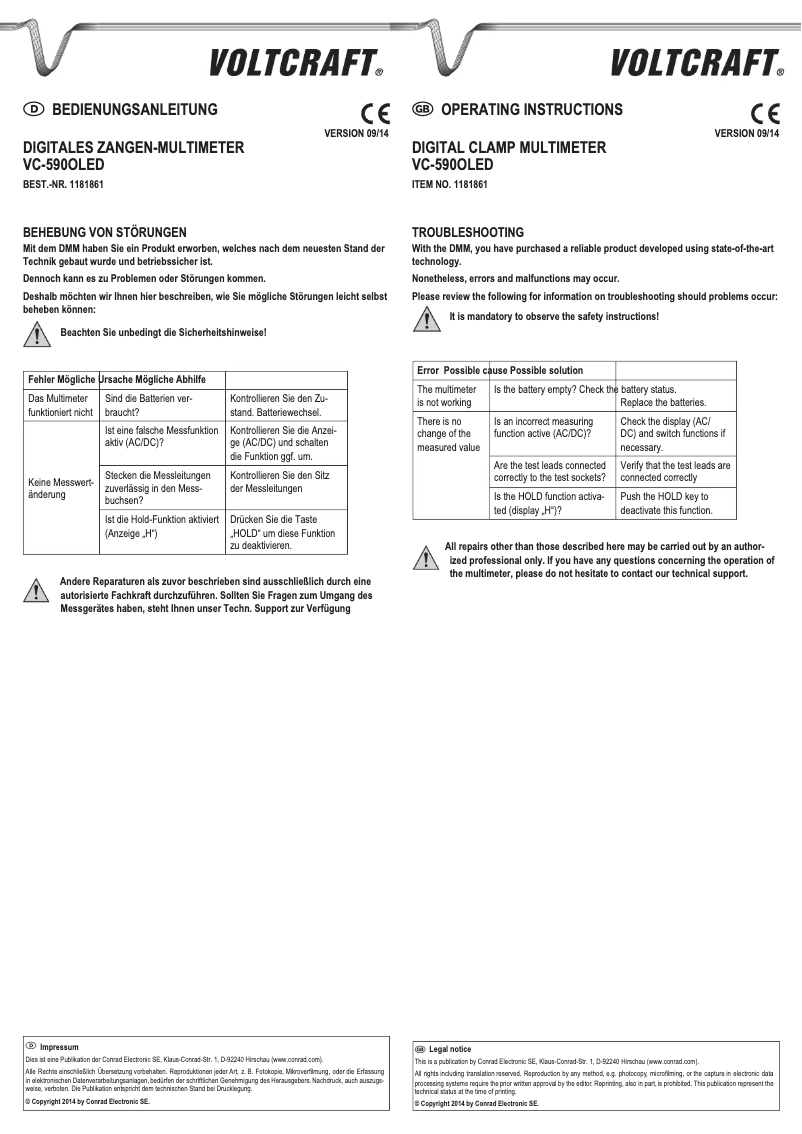 Page n°1 - Manuel utilisateur Voltcraft VC-590OLED