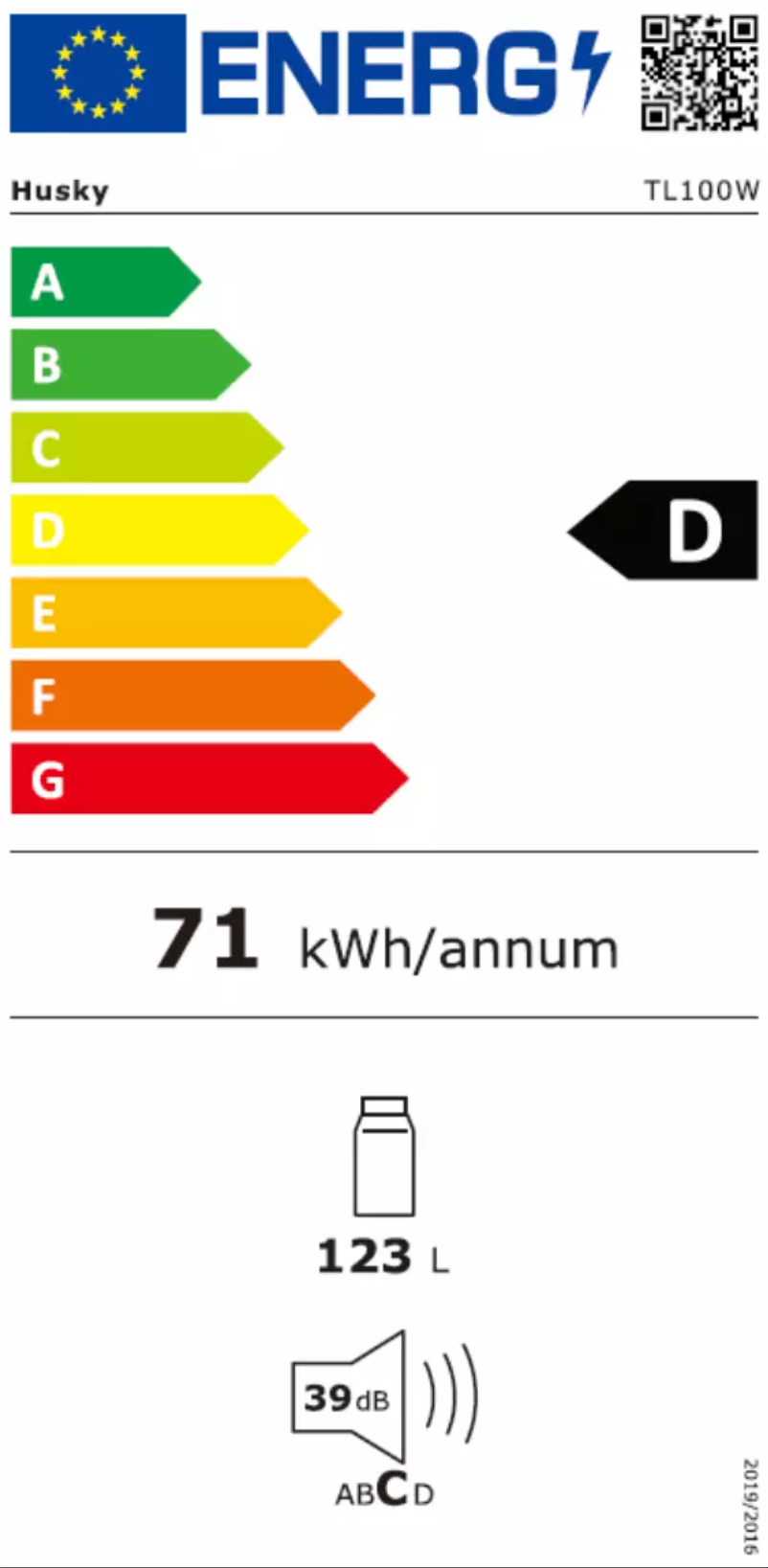 Page 1 de la notice Label énergétique Husky TL100W
