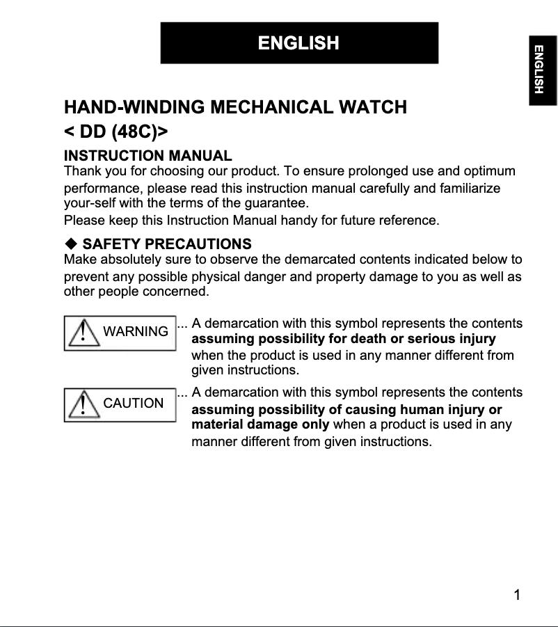 Page n°1 - Manuel utilisateur ORIENT Classic DD03003Y