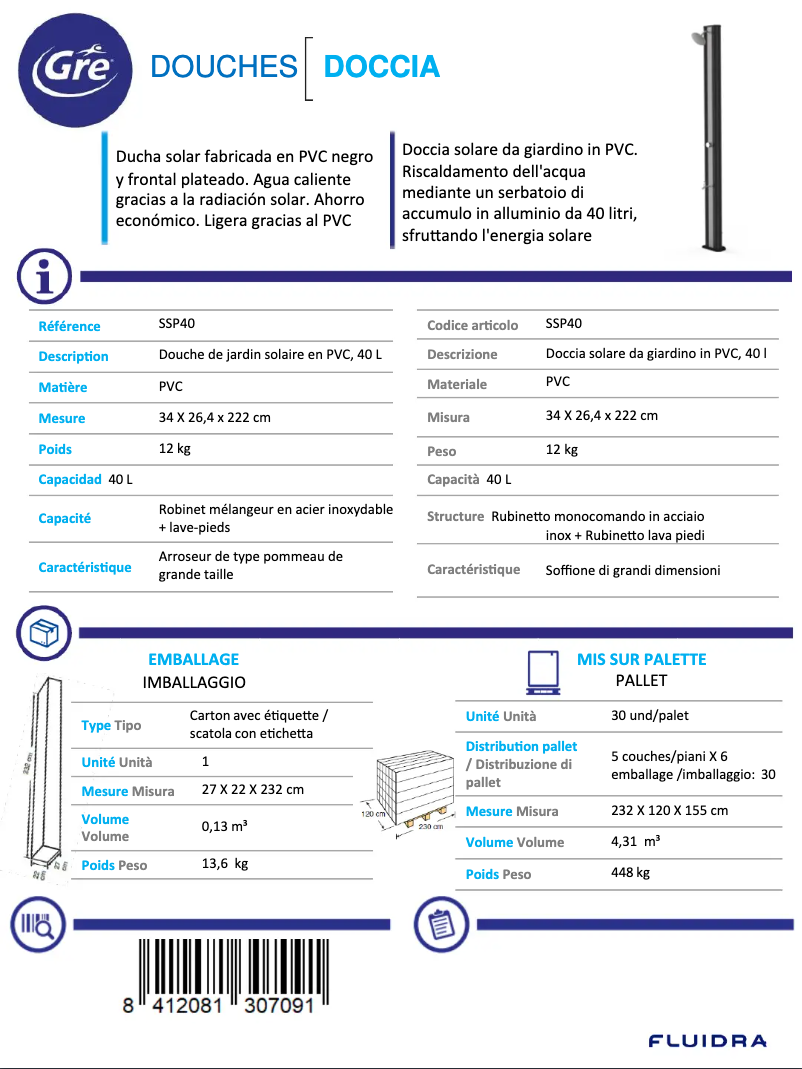 Page 1 de la notice Fiche technique Gre SSP40