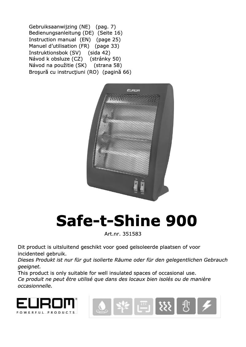 Page 1 de la notice Manuel utilisateur Eurom Safe-t-Shine 900