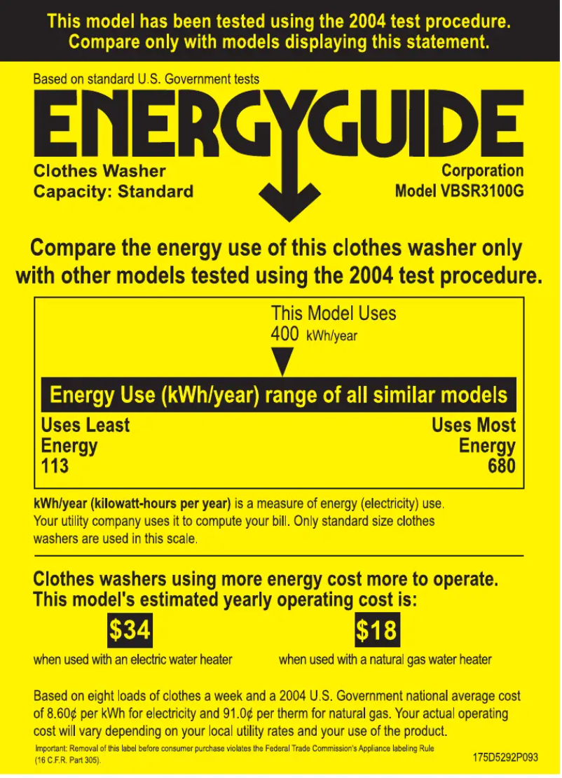 Page n°1 - Label énergétique Hotpoint VBSR3100GWW