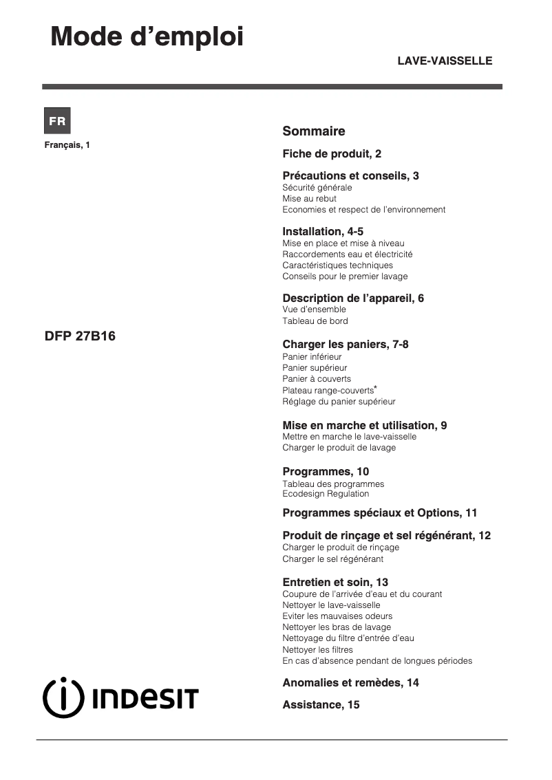 Image de la première page du manuel de l'appareil DFP 27B1