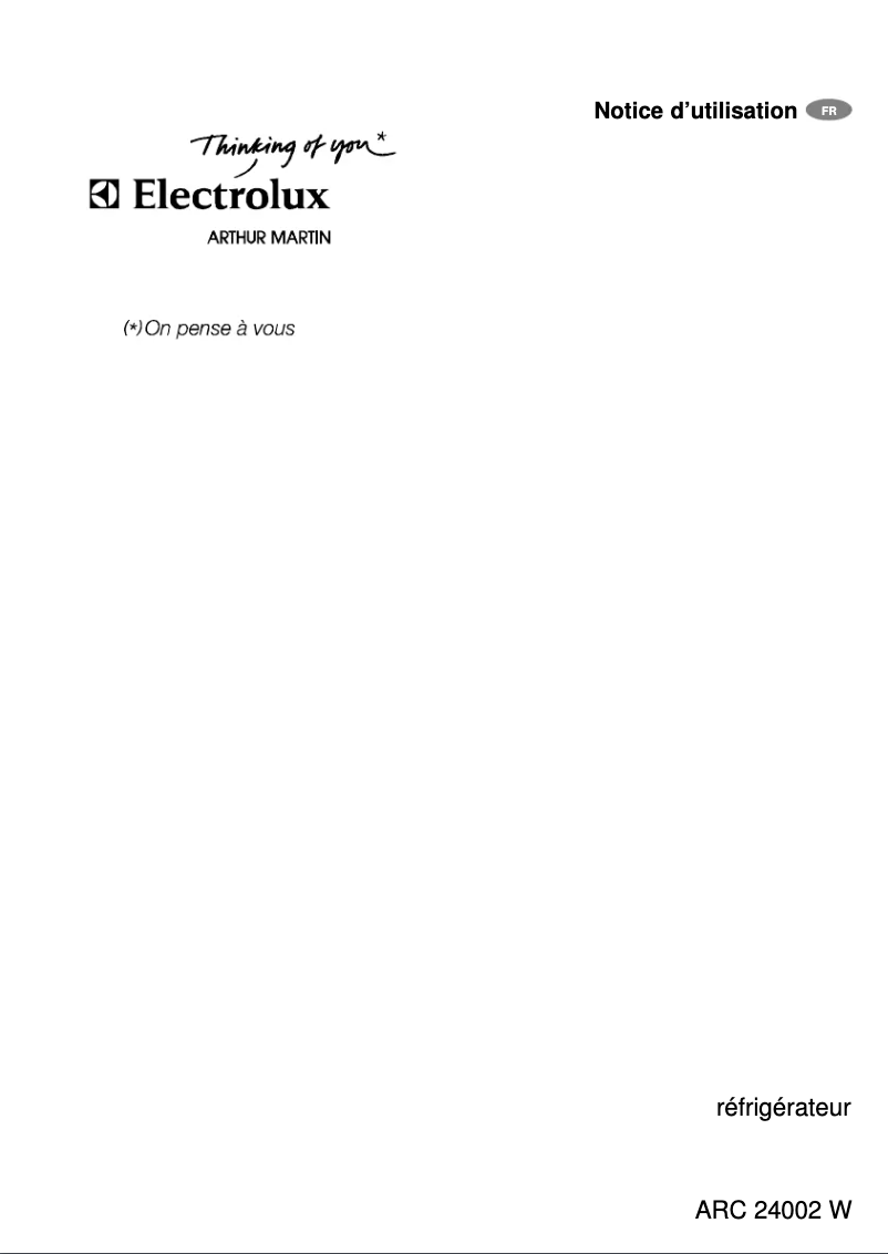 Page 1 de la notice Manuel utilisateur Arthur Martin-Electrolux ARC24002W