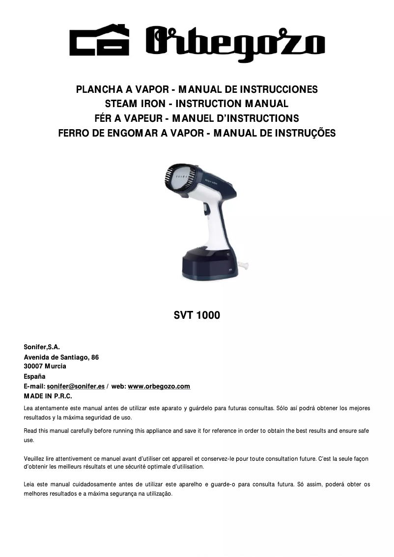 Page n°1 - Manuel utilisateur Orbegozo SVT 1000
