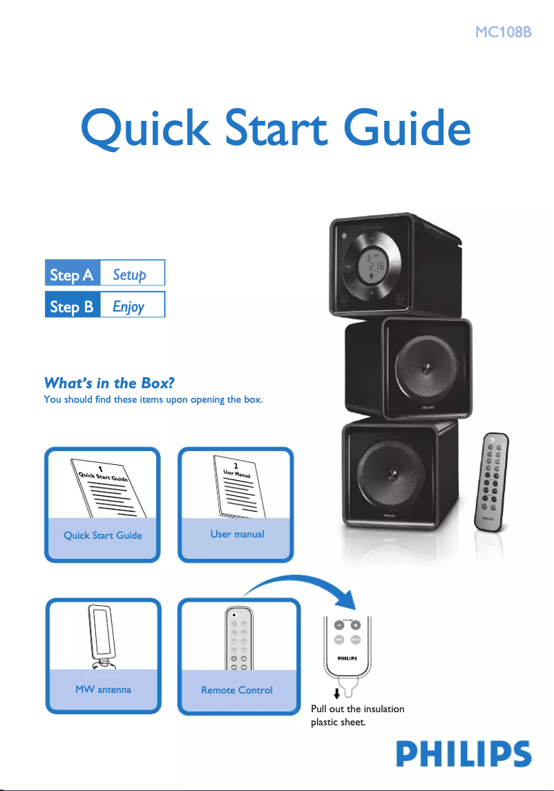 Page 1 de la notice Guide de démarrage rapide Philips MC108B