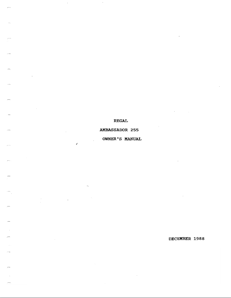 Page n°1 - Manuel utilisateur Regal Ambassador 255