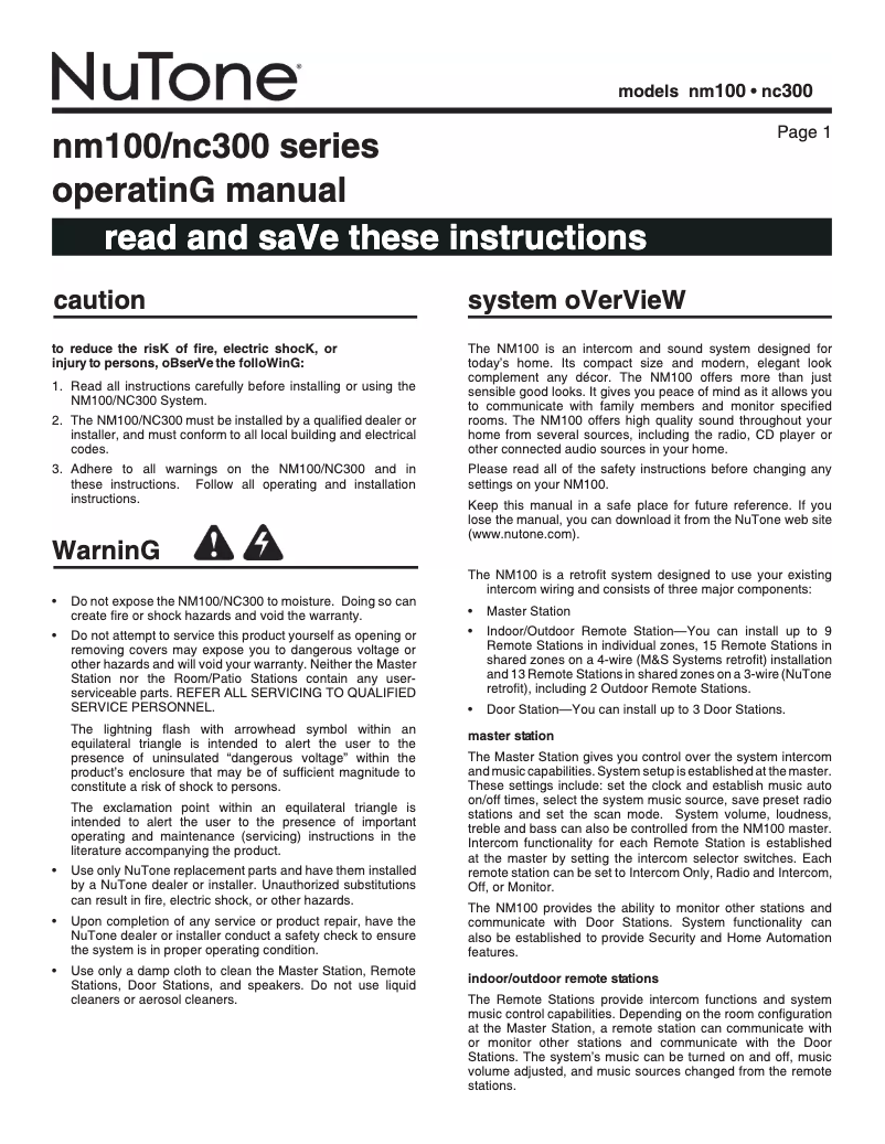 Image de la première page du manuel de l'appareil NM100WH