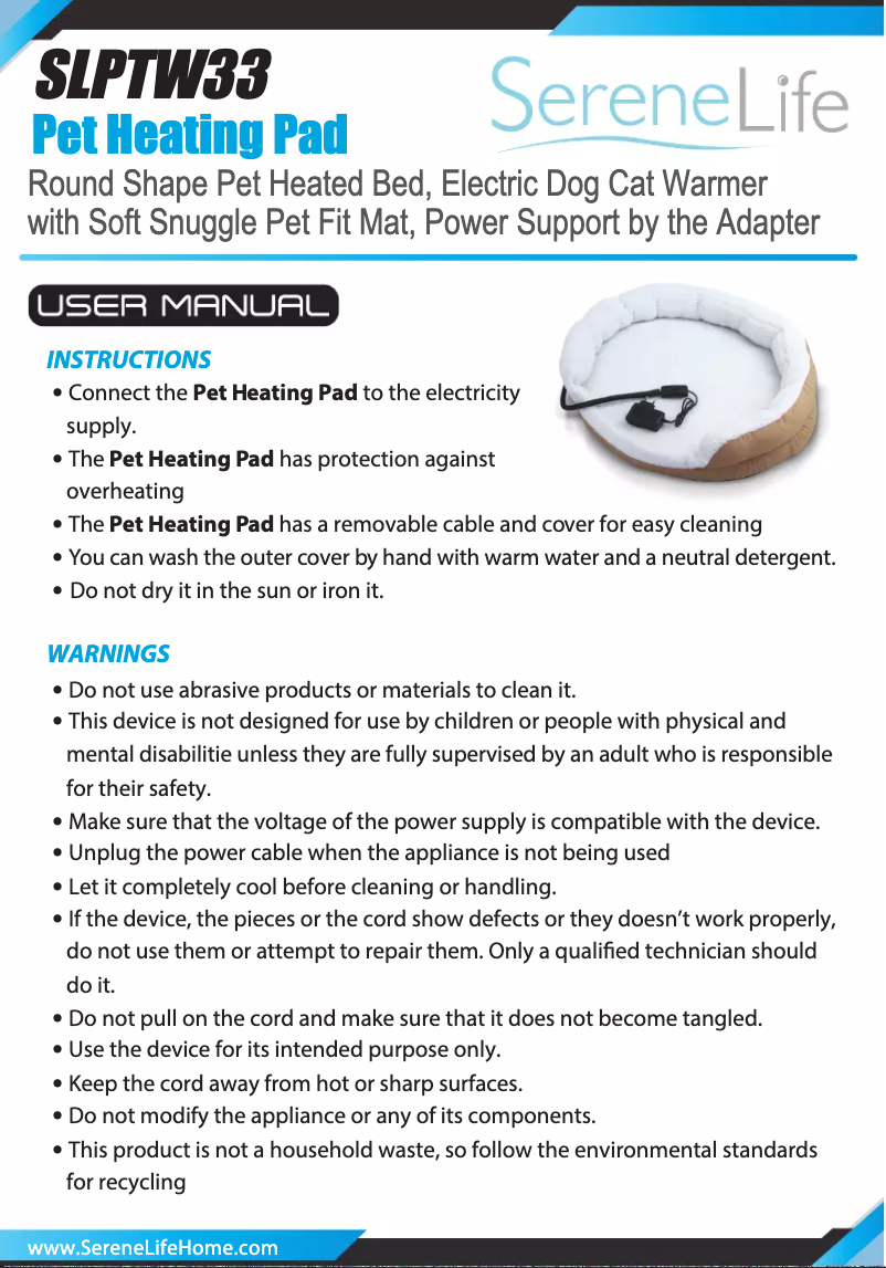 Page 1 de la notice Manuel utilisateur SereneLife SLPTW33
