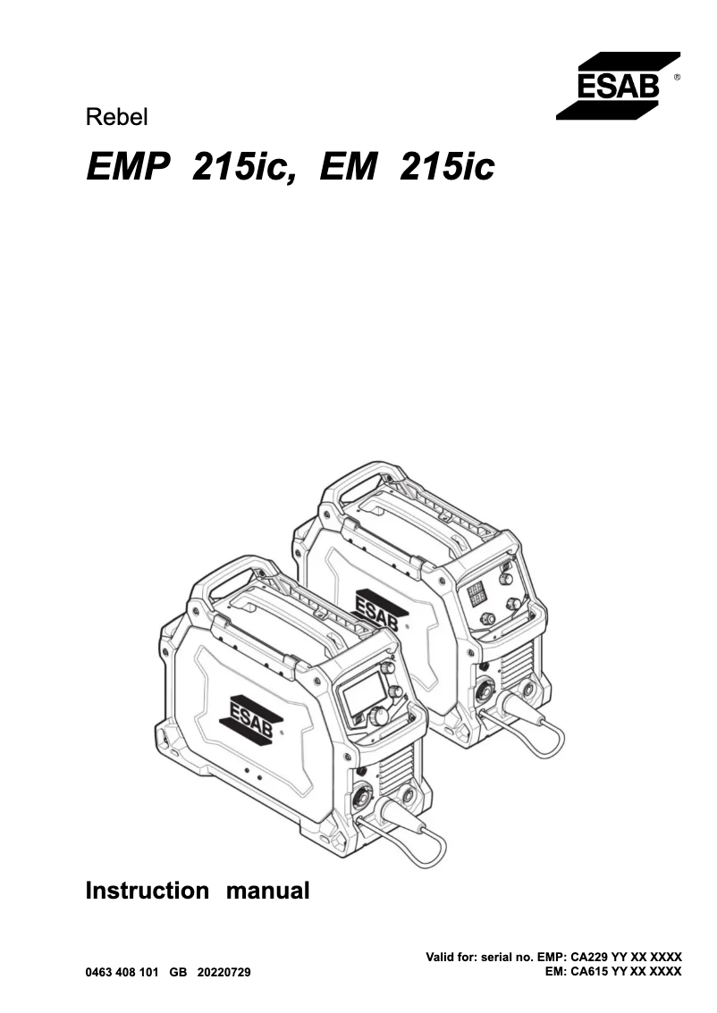 Page 1 de la notice Manuel utilisateur Esab Rebel EMP 215ic