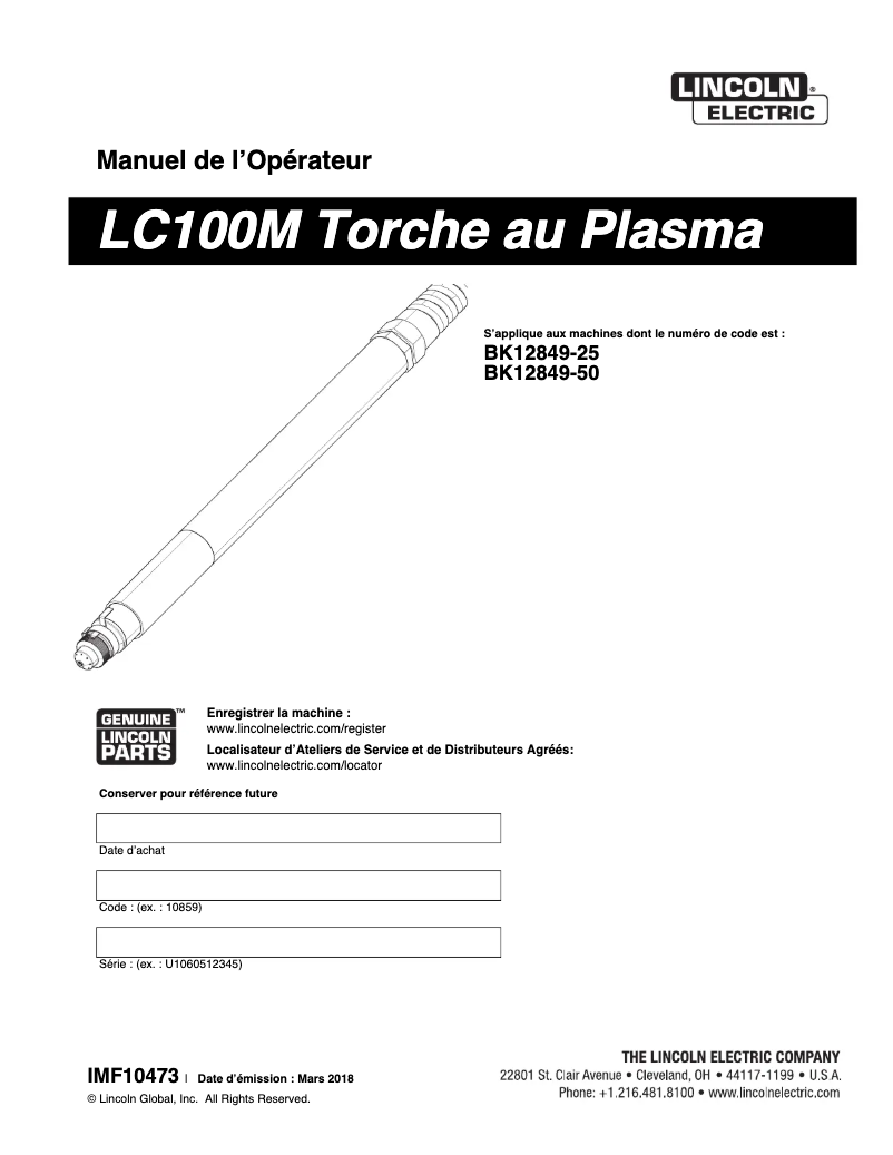 Page n°1 - Manuel utilisateur Lincoln Electric LC100M