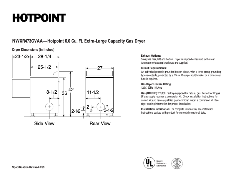 Page n°1 - Fiche technique Hotpoint NWXR473GVAA