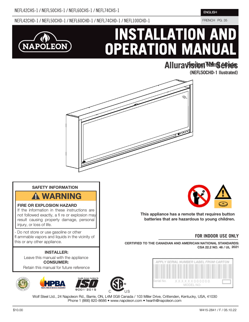 Página 1 del manual Manual de usuario Napoleon Alluravision NEFL42CHD-1